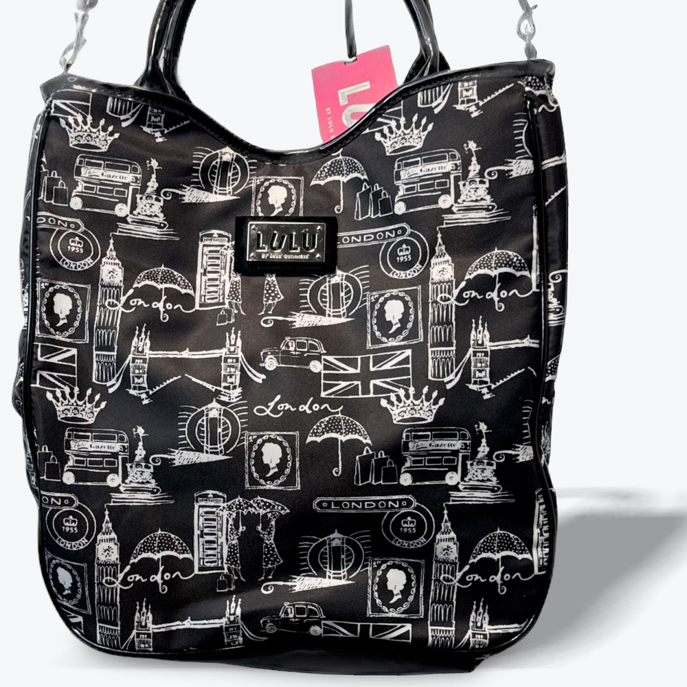 Lulu by Lulu Guinness London Print Tote Bag Wristlet and Wallet Set Black White